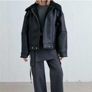 OAK + FORT Black Leather Jacket